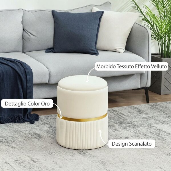HOMCOM Pouf Contenitore 120 kg max per Soggiorno, Ingresso e Camera, in Poliestere, 36x36x44 cm, Beige | Aosom Italy