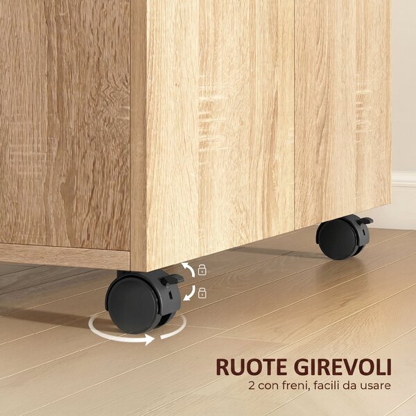 HOMCOM Mobile Portadocumenti, Mobile Porta Documenti per Ufficio Casa, con Ruote e 2 ante, 60x35x65 cm, Naturale | Aosom Italy
