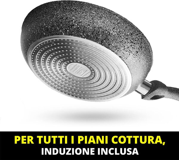 Accademia Mugnano Padella Antiaderente Induzione in Alluminio Forgiato 24 cm Rivestimento AM Mineral Stone Cuore Di Pietra