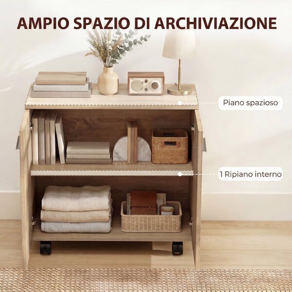 HOMCOM Mobile Portadocumenti, Mobile Porta Documenti per Ufficio Casa, con Ruote e 2 ante, 60x35x65 cm, Naturale | Aosom Italy