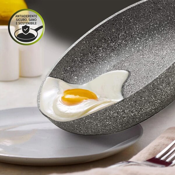 Accademia Mugnano Padella Antiaderente Induzione in Alluminio Forgiato 24 cm Rivestimento AM Mineral Stone Cuore Di Pietra