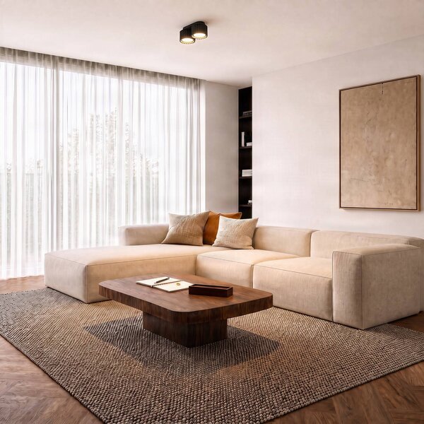 Plafoniera soffitto Aura 2 SOLLUX LIGHTING, dimmerabile, Nero, Corridoio, Alluminio, Moderno, Plafoniera