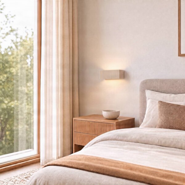 Applique da parete Rigata SOLLUX LIGHTING, dimmerabile, Crema / Ambra, Corridoio, Ceramica, Moderno, Applique
