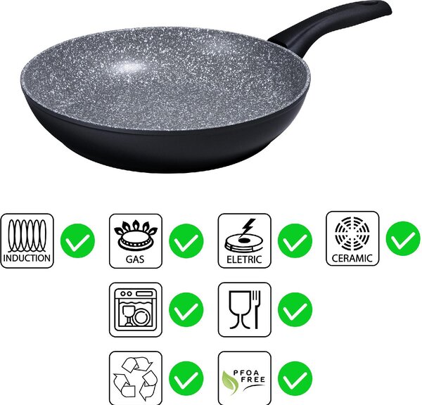 Aeternum Padella Antiaderente Induzione in Alluminio Rivestimento Petravera Plus 26 cm Black Pearl Induction
