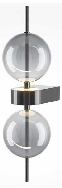 DOUBLE MOON APPLIQUE 2 LUCI CON SFERE FUME E BASE MAGNETICA NERA LED 8W LUCE 3000K DESIGN MODERNO