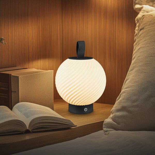 Briloner Lampada LED da tavolo ricaricabile Brilo unplugged Globe, nero/bianco IP44 dimmerabile, Nero, Corridoio, Plastica, Moderno