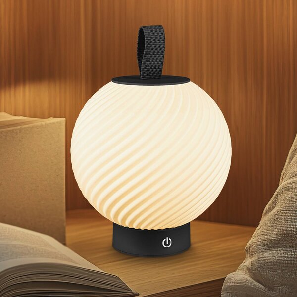 Briloner Lampada LED da tavolo ricaricabile Brilo unplugged Globe, nero/bianco IP44 dimmerabile, Nero, Corridoio, Plastica, Moderno