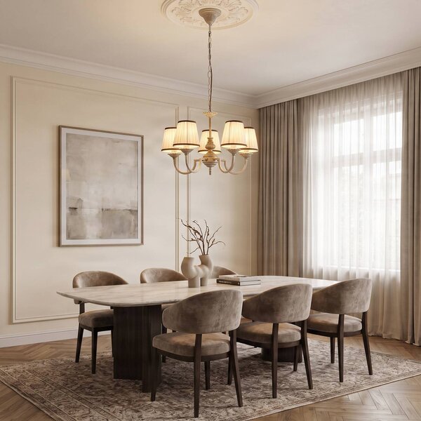 Lampadario a soffitto Lumiel Lindby, dimmerabile, Bronzo / Ottone antico, Soggiorno / Sala da pranzo, Tessuto / Stoffa / Seta, Campagna / Rustiche, Lampadario