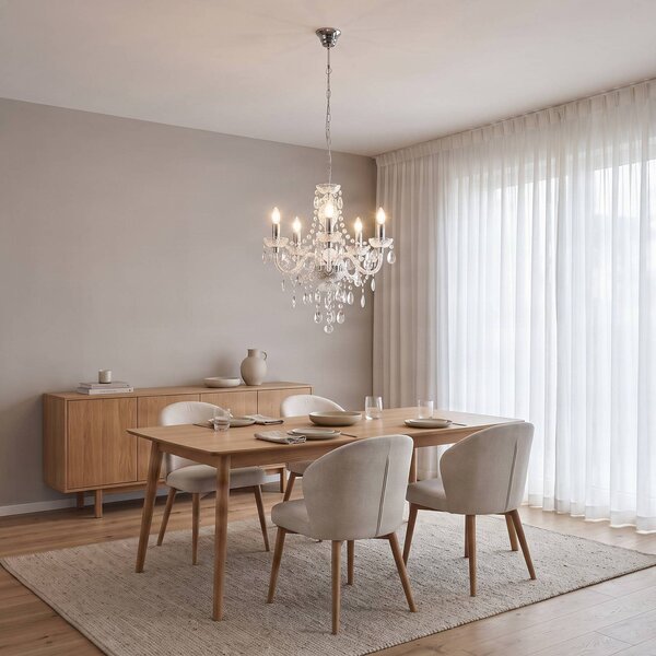 Lampadario a soffitto Merida Lindby, dimmerabile, Chiaro / Trasparente, Soggiorno / Sala da pranzo, Antico, Lampadario