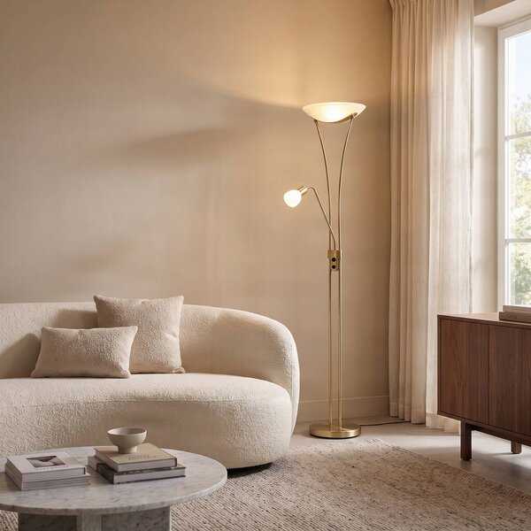 Lampada da terra con luce lettura Felicia Lindby, Ottone / Oro, Soggiorno / Sala da pranzo, Metallo, Moderno, Lampada da terra