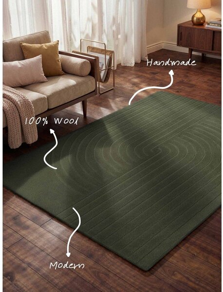 Tappeto verde scuro in lana tessuto a mano 120x180 cm Arcura – Vikosa