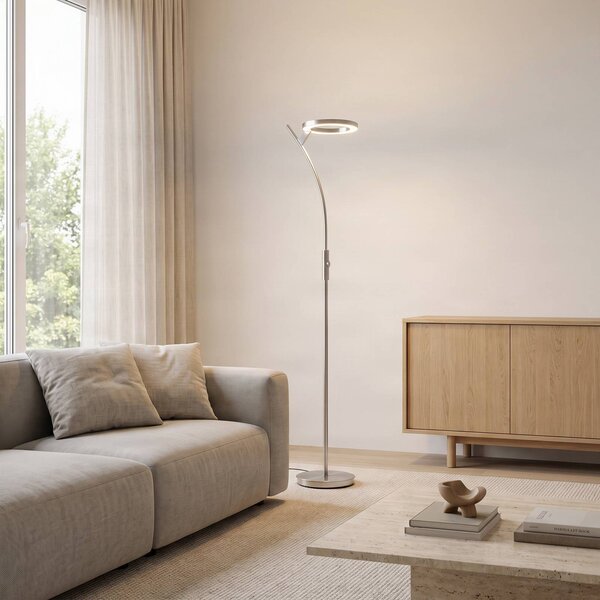 Lampada da terra con luce lettura Darion Lindby, dimmerabile, Alluminio / Grigio / Zincato, Soggiorno / Sala da pranzo, Metallo, Moderno, Lampada LED da terra