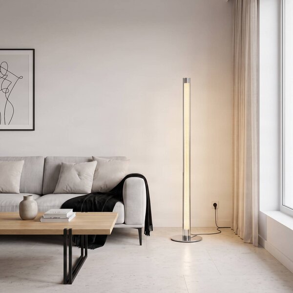Lampada da terra a LED Hadis Lindby, dimmerabile, Cromo / Argento, Soggiorno / Sala da pranzo, Plastica, Moderno, Lampada LED da terra