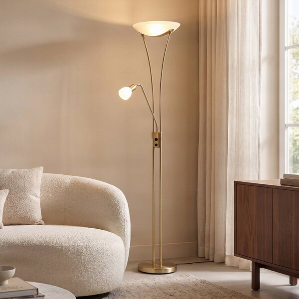 Lampada da terra con luce lettura Felicia Lindby, Ottone / Oro, Soggiorno / Sala da pranzo, Metallo, Moderno, Lampada da terra