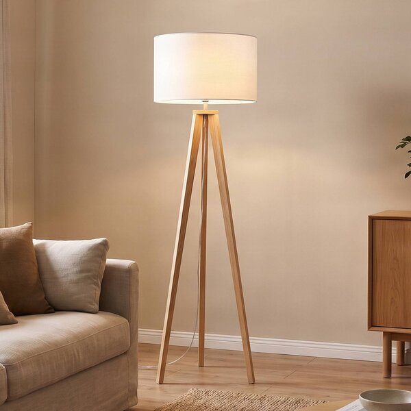 Lampada da terra Charlia Lindby, Bianco / Opale, Soggiorno / Sala da pranzo, Tessuto / Stoffa / Seta, Scandinavo, Lampada da terra