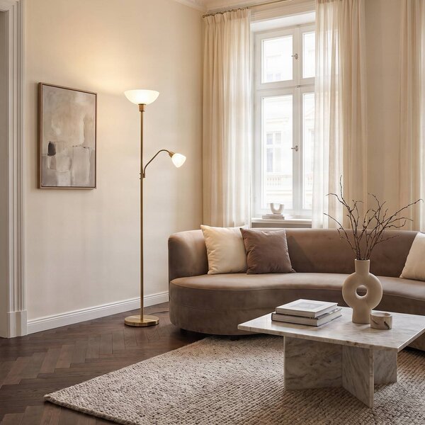 Lampada da terra con luce lettura Jost Lindby, Ottone / Oro, Soggiorno / Sala da pranzo, Metallo, Lampada da terra
