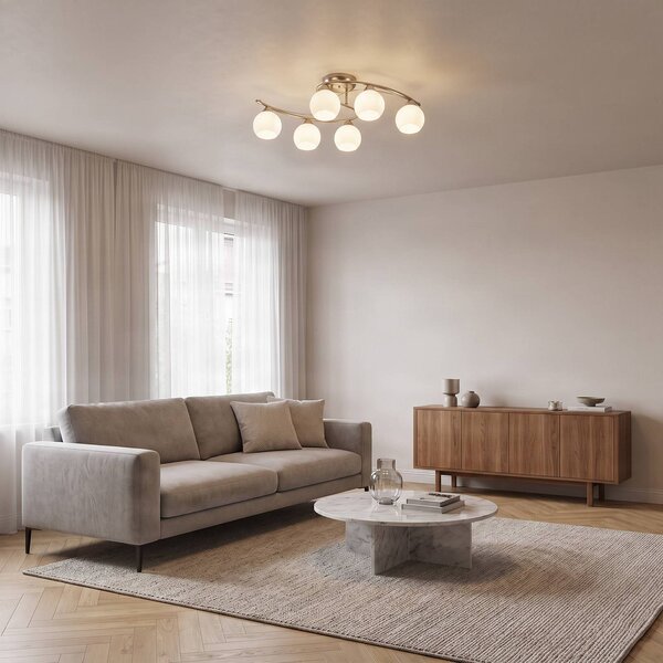 Plafoniera soffitto Svean Lindby, dimmerabile, Alluminio / Grigio / Zincato, Soggiorno / Sala da pranzo, Vetro, Moderno, Plafoniera