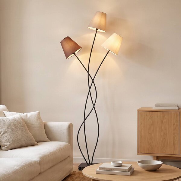 Lampada da terra Melis Lindby, Crema / Ambra, Soggiorno / Sala da pranzo, Tessuto / Stoffa / Seta, Moderno, Lampada da terra
