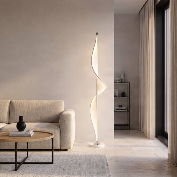 Lampada da terra Edano Lucande, dimmerabile, Bianco / Opale, Soggiorno / Sala da pranzo, Tessuto / Stoffa / Seta, Moderno, Lampada da terra