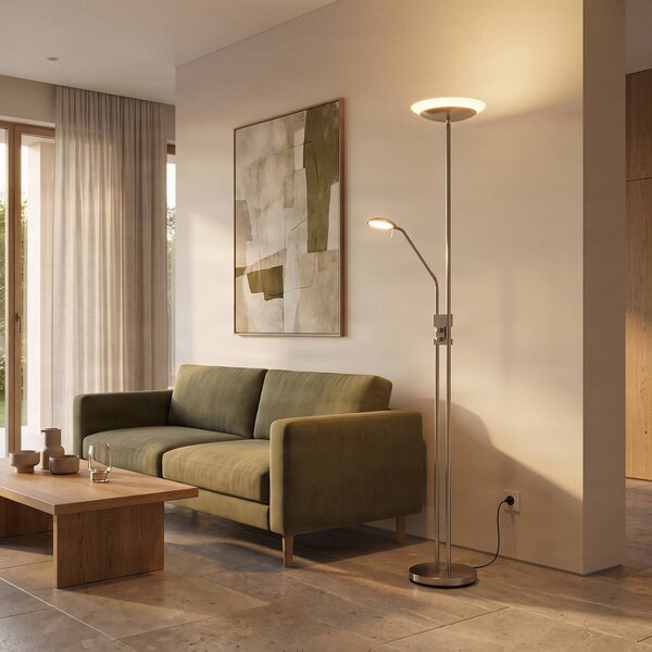 Lampada da terra con luce lettura Jonne Lindby, dimmerabile, Alluminio / Grigio / Zincato, Soggiorno / Sala da pranzo, Metallo, Moderno, Lampada LED da terra