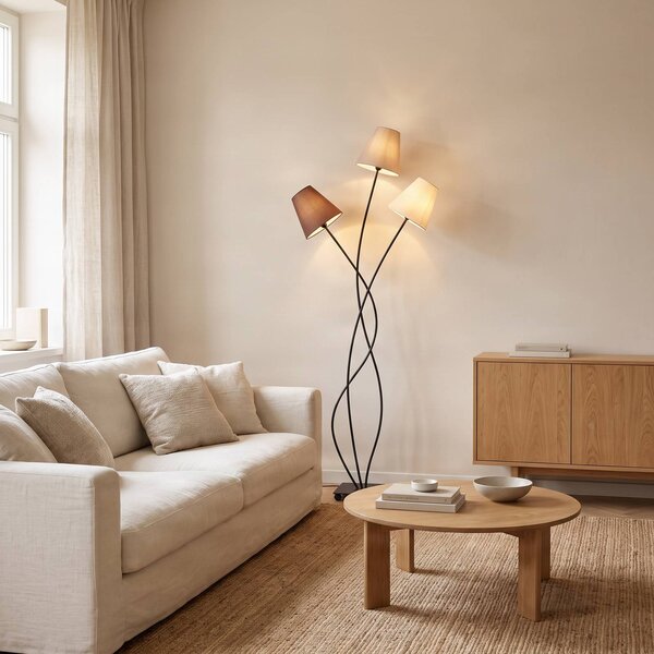 Lampada da terra Melis Lindby, Crema / Ambra, Soggiorno / Sala da pranzo, Tessuto / Stoffa / Seta, Moderno, Lampada da terra