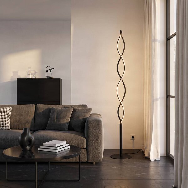 Lampada da terra a LED Welina Lindby, dimmerabile, Nero, Soggiorno / Sala da pranzo, Metallo, Moderno, Lampada LED da terra