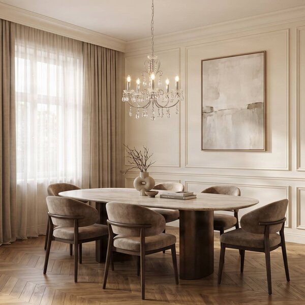 Lampadario di cristallo Solveig Lucande, dimmerabile, Cromo / Argento, Soggiorno / Sala da pranzo, Cristallo, Lampadario di cristallo