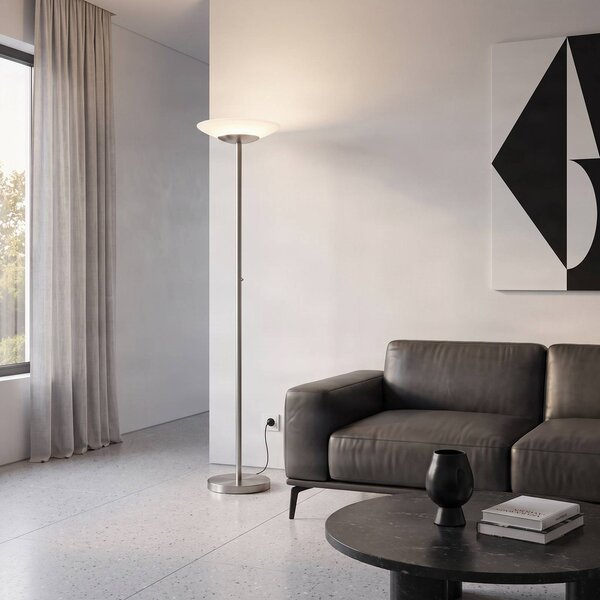 Lampada da terra con luce lettura Ragna Lindby, dimmerabile, Alluminio / Grigio / Zincato, Soggiorno / Sala da pranzo, Vetro, Moderno, Lampada LED da terra