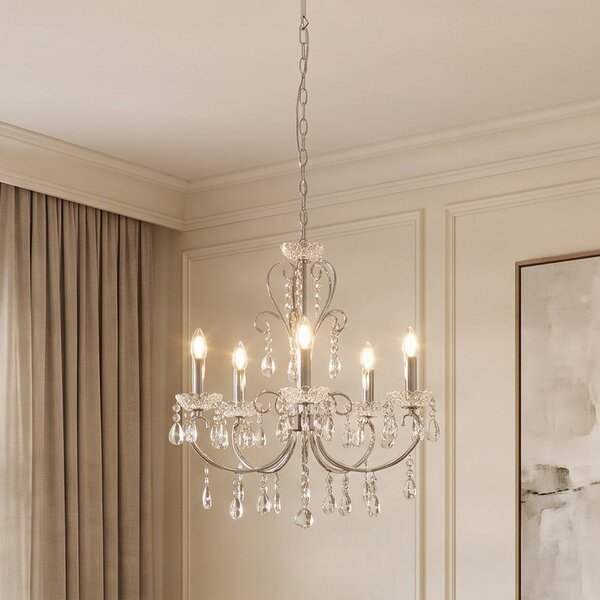 Lampadario di cristallo Solveig Lucande, dimmerabile, Cromo / Argento, Soggiorno / Sala da pranzo, Cristallo, Lampadario di cristallo