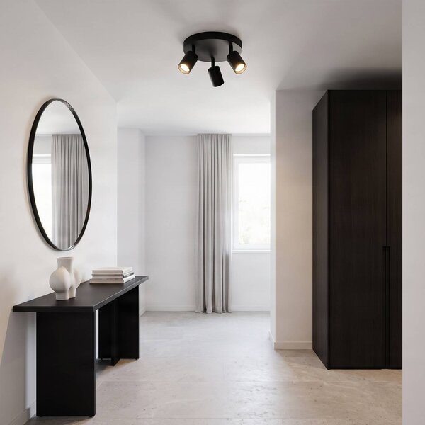 Arcchio Faretto Brinja, nero, rotondo, Ø 6 cm, a 3 luci, GU10 Brinja Arcchio, dimmerabile, Nero, Corridoio, Alluminio, Moderno, Faretto