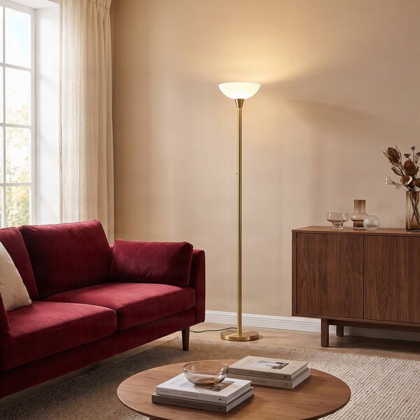 Lampada da terra con luce lettura Ignacia Lindby, Ottone / Oro, Soggiorno / Sala da pranzo, Metallo, Moderno, Lampada da terra