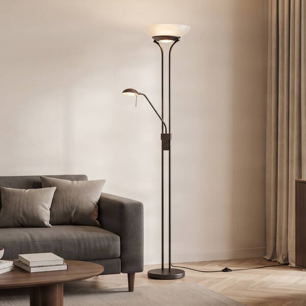 Lampada da terra con luce lettura Yveta Lindby, dimmerabile, Marrone / Ruggine, Soggiorno / Sala da pranzo, Metallo, Campagna / Rustiche, Lampada LED da terra