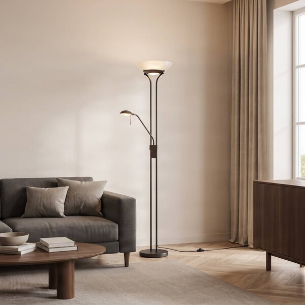 Lampada da terra con luce lettura Yveta Lindby, dimmerabile, Marrone / Ruggine, Soggiorno / Sala da pranzo, Metallo, Campagna / Rustiche, Lampada LED da terra