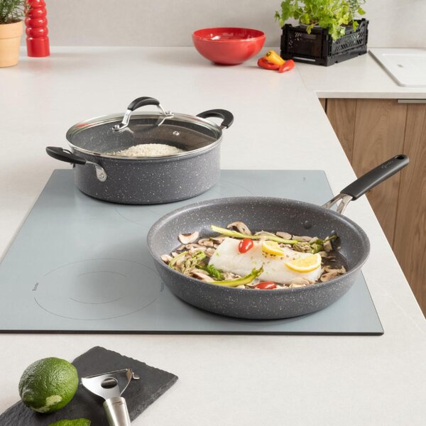 LAGOSTINA Padelle Antiaderenti Induzione in Alluminio Set 2 Pezzi 24-28 cm colore Grigio Tempra Mineral