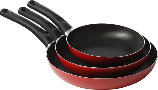 Accademia Mugnano Padelle Antiaderente in Alluminio Puro al 99,5% Set 3 Pezzi cm 18-22-26 cm Manico Bachelite Cucina Sano