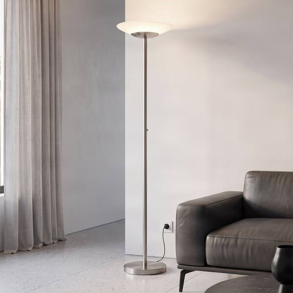 Lampada da terra con luce lettura Ragna Lindby, dimmerabile, Alluminio / Grigio / Zincato, Soggiorno / Sala da pranzo, Vetro, Moderno, Lampada LED da terra