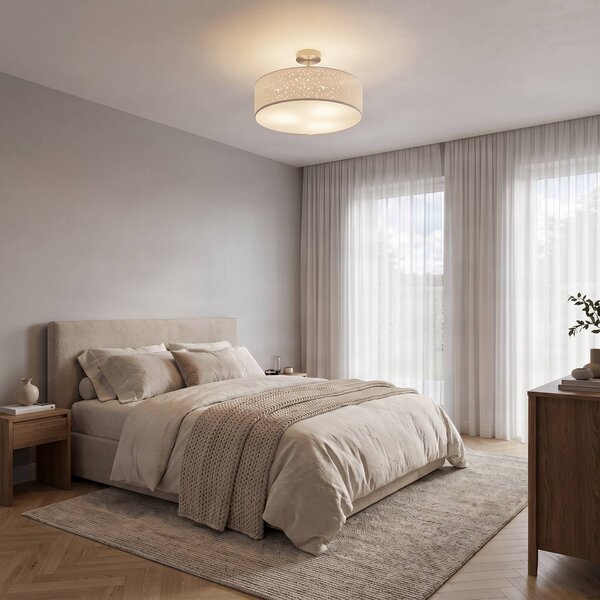 Plafoniera soffitto Umma Lindby, dimmerabile, Bianco / Opale, Soggiorno / Sala da pranzo, Tessuto / Stoffa / Seta, Moderno, Plafoniera