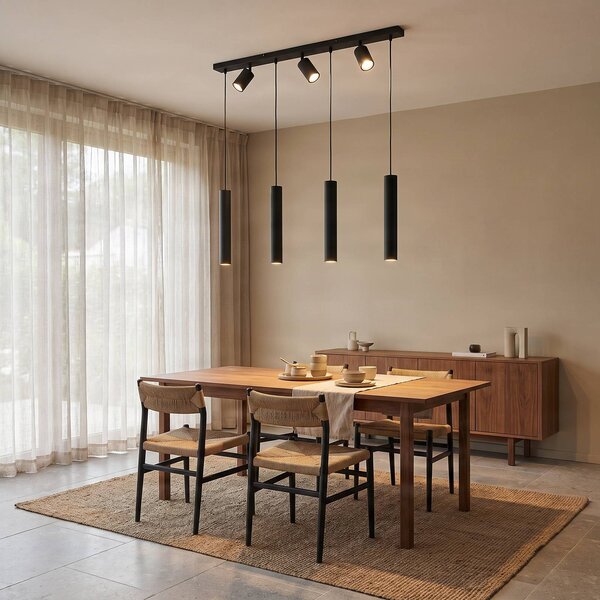 Lampada a sospensione Sanad Lindby, dimmerabile, Nero, Soggiorno / Sala da pranzo, Metallo, Moderno, Lampada a sospensione