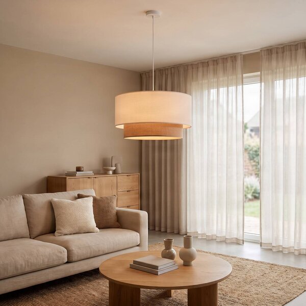 Lampada a sospensione Boho Duolla, dimmerabile, Crema / Ambra, Soggiorno / Sala da pranzo, Tessuto / Stoffa / Seta, Campagna / Rustiche, Lampada a sospensione