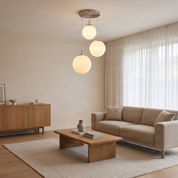 Lampada a sospensione in vetro Heleska Lindby, dimmerabile, Bianco / Opale, Soggiorno / Sala da pranzo, Metallo, Moderno, Lampada a sospensione