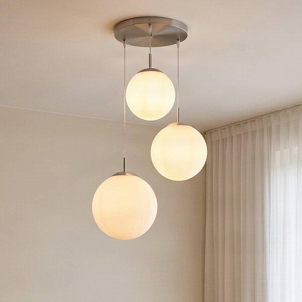 Lampada a sospensione in vetro Heleska Lindby, dimmerabile, Bianco / Opale, Soggiorno / Sala da pranzo, Metallo, Moderno, Lampada a sospensione