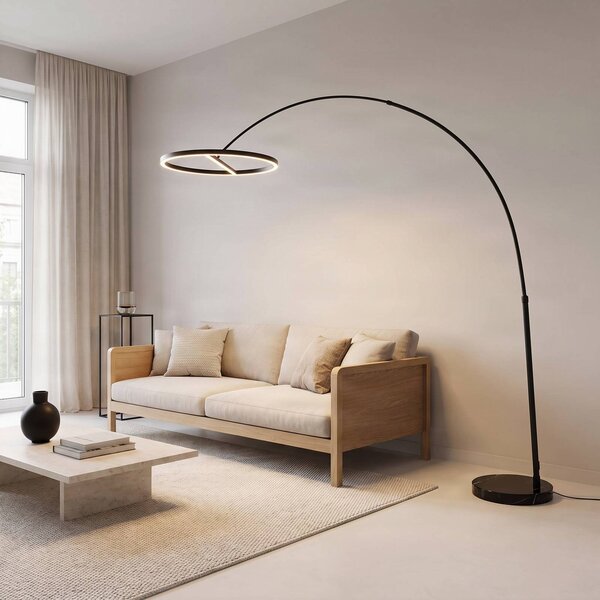 Lampada ad arco Virvera Lucande, Nero, Soggiorno / Sala da pranzo, Alluminio, Moderno, Lampada da terra