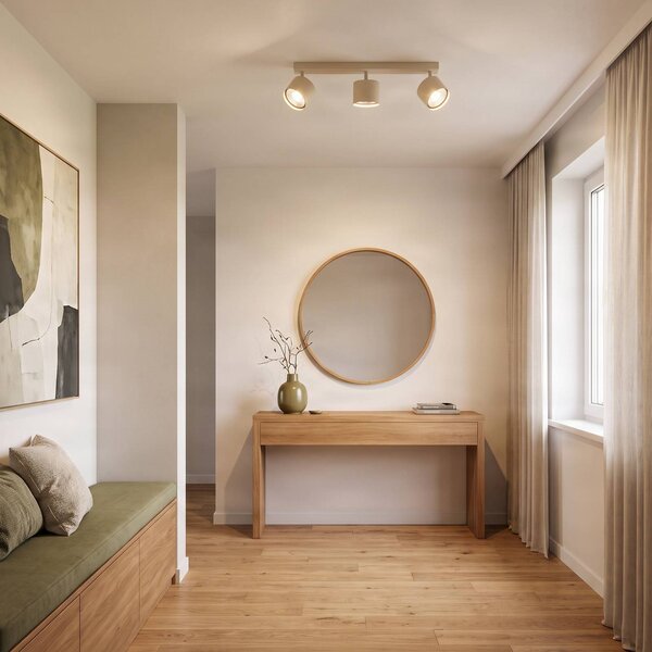 Faretto da soffitto Chloe, color crema, a 3 luci, orientabile, GU10 Chloe Argon, dimmerabile, Crema / Ambra, Soggiorno / Sala da pranzo, Metallo, Moderno
