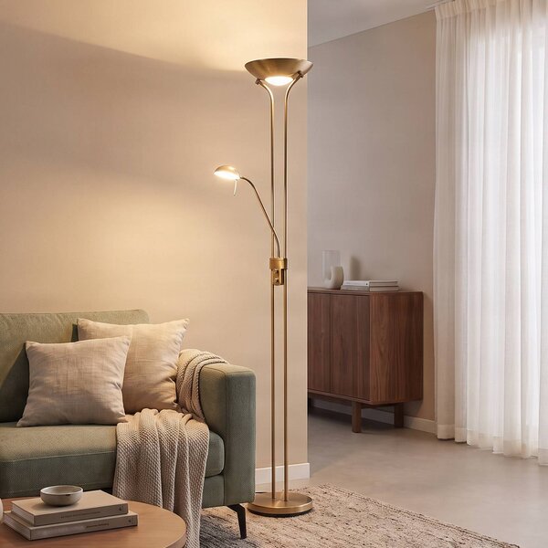 Lampada da terra con luce lettura Josefin Lindby, dimmerabile, Bronzo / Ottone antico, Soggiorno / Sala da pranzo, Metallo, Moderno, Lampada da terra
