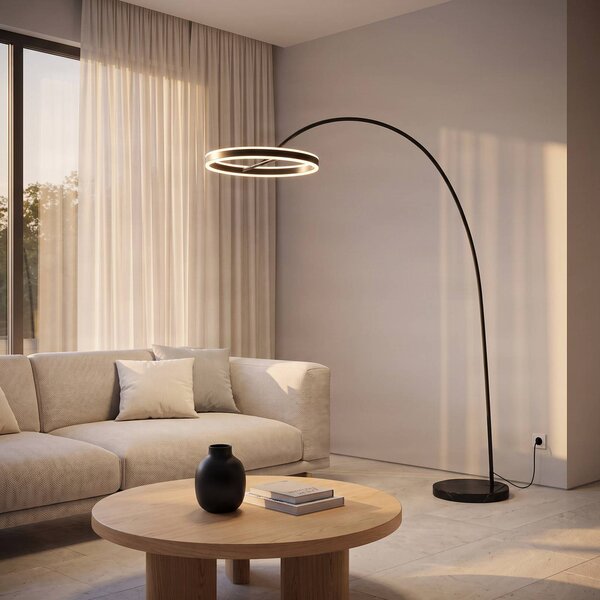 Lampada ad arco Yekta Lucande, dimmerabile, Nero, Soggiorno / Sala da pranzo, Metallo, Design, Lampada da terra