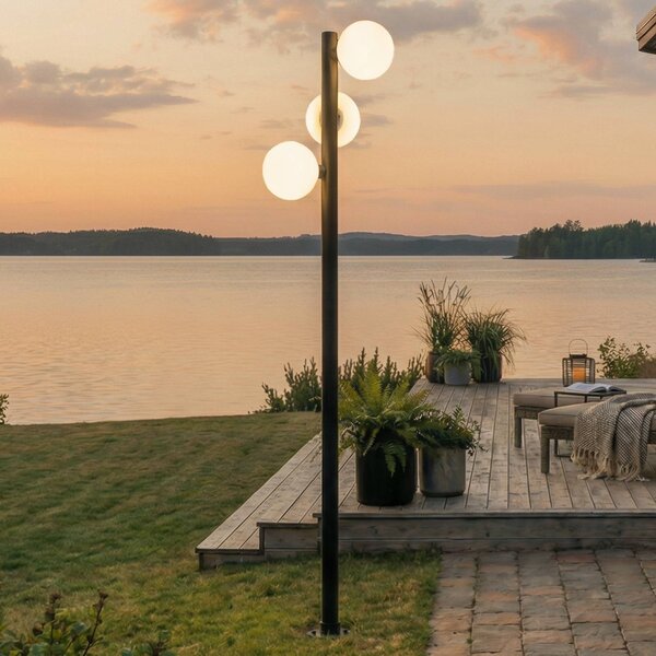 Lampada LED da esterno Lucande Asane, nera, a 3 luci, 222 cm, CCT Asane Lucande, dimmerabile, Nero, Metallo, Moderno