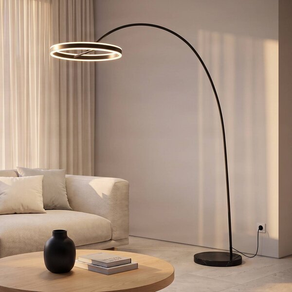 Lampada ad arco Yekta Lucande, dimmerabile, Nero, Soggiorno / Sala da pranzo, Metallo, Design, Lampada da terra