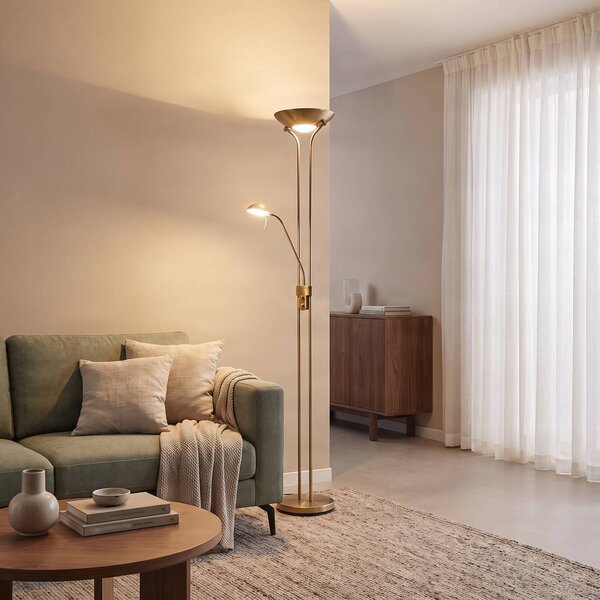 Lampada da terra con luce lettura Josefin Lindby, dimmerabile, Bronzo / Ottone antico, Soggiorno / Sala da pranzo, Metallo, Moderno, Lampada da terra