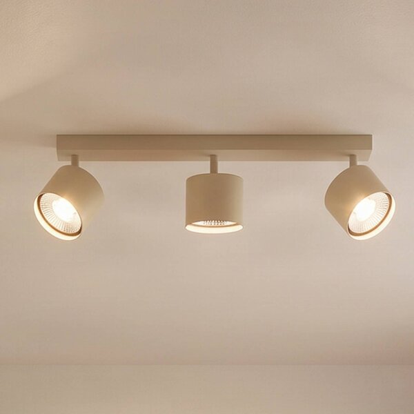 Faretto da soffitto Chloe, color crema, a 3 luci, orientabile, GU10 Chloe Argon, dimmerabile, Crema / Ambra, Soggiorno / Sala da pranzo, Metallo, Moderno