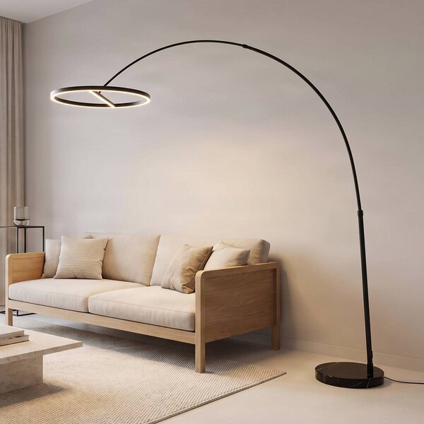 Lampada ad arco Virvera Lucande, Nero, Soggiorno / Sala da pranzo, Alluminio, Moderno, Lampada da terra
